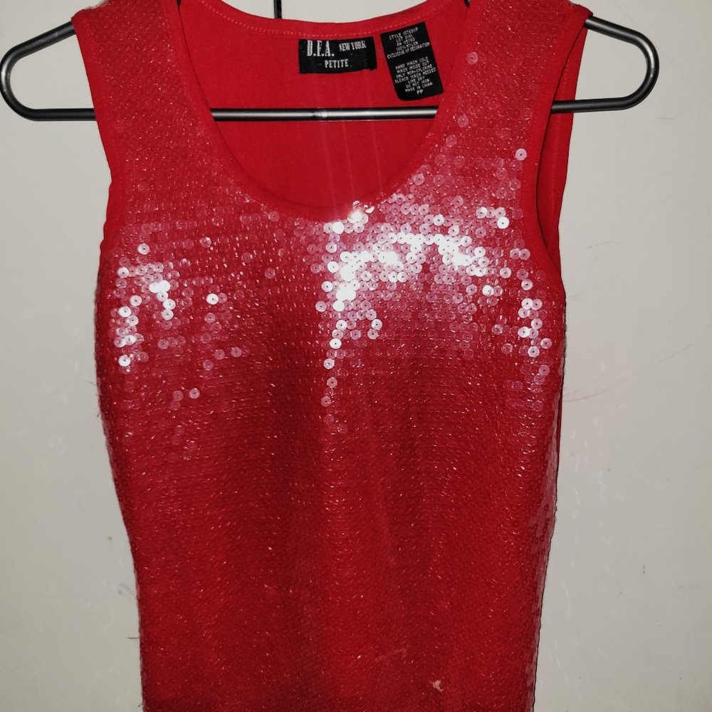 D.F.A. Red/Clear Sequin Tank Top - Petite-Petite